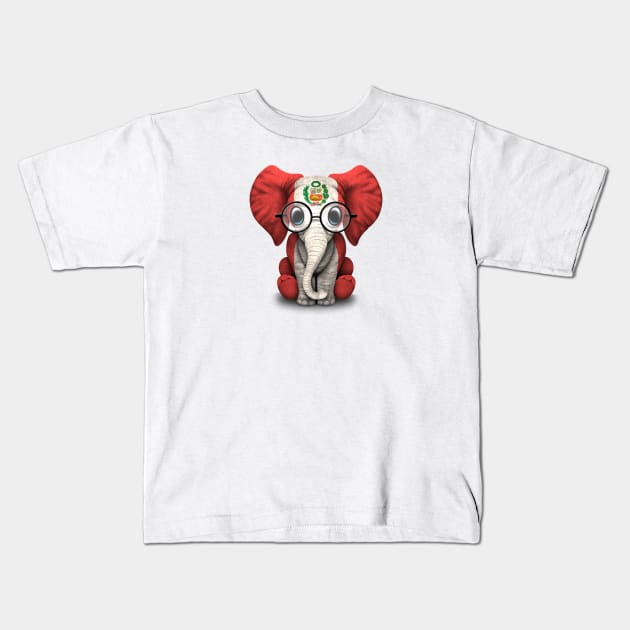 Baby Elephant with Glasses and Peruvian Flag Kids T-Shirt by jeffbartels